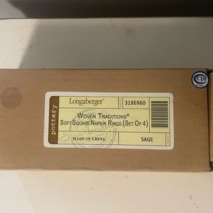 Longaberger Woven Trad Pottery Soft Square NAPKIN RINGS  Set of 4 sage